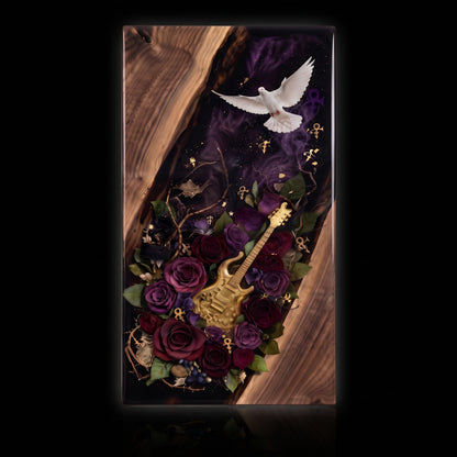 Prince Purple Rain resin tribute board on solid black studio background